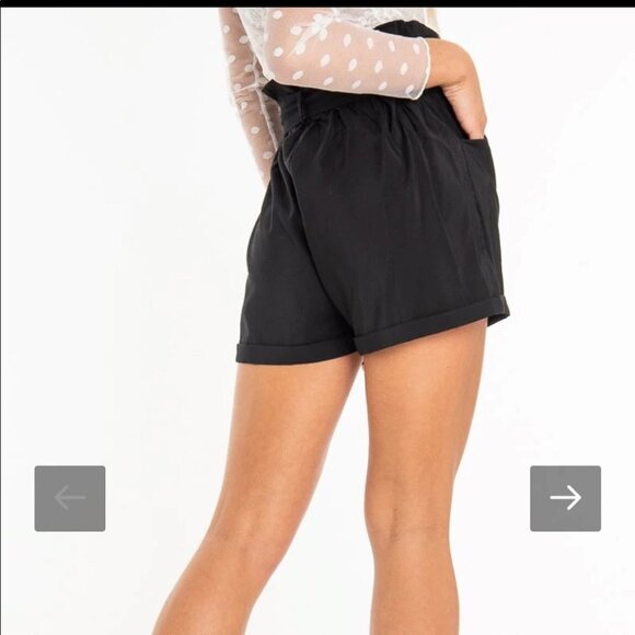 Dynamite Black Linen paper bag shorts metal ring waist tie XS - Picture 2 of 15